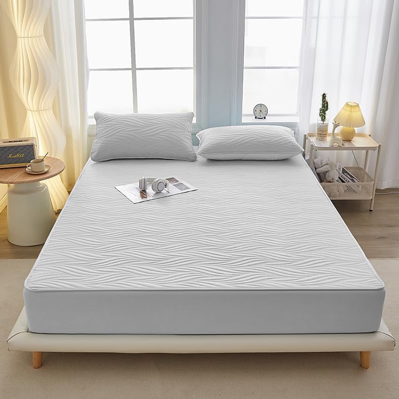 Waterproof Mattress Protector, Noiseless, Anti - Slip, Breathable Bed Cover with Deep Pocket for 11 inches Mattress, Machine Washable (Light Gray,Queen 60"x80")