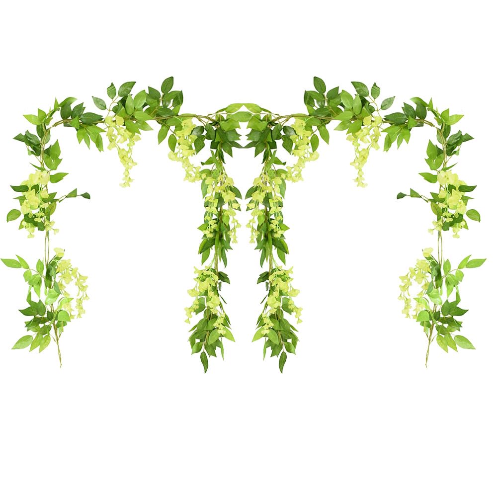 SKYPRO 2PCS Bean Flower Strips Vine Greenery Leaves Garland Artificial Flowers Plants for Hotel Wedding Home Party Garden Craft Art Decor (Green)