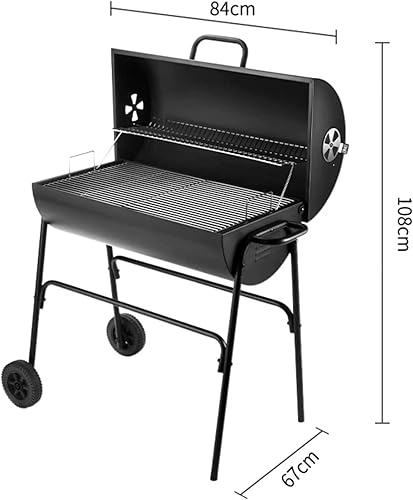 Miniatura 5 de Barbacoa de carbón, Barbacoa de barril portátil con rejilla de calentamiento, rejillas de ventilación y ruedas, parrilla de barbacoa de carbón de
