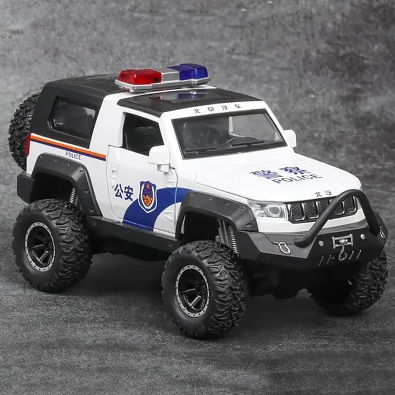 Image of Kids Model 1:32 Police Jeep Die Cast Metal Car Pull Back Action Opening Doors with Realistic Engine Sound Lights Toy Car Gift for Boys - White