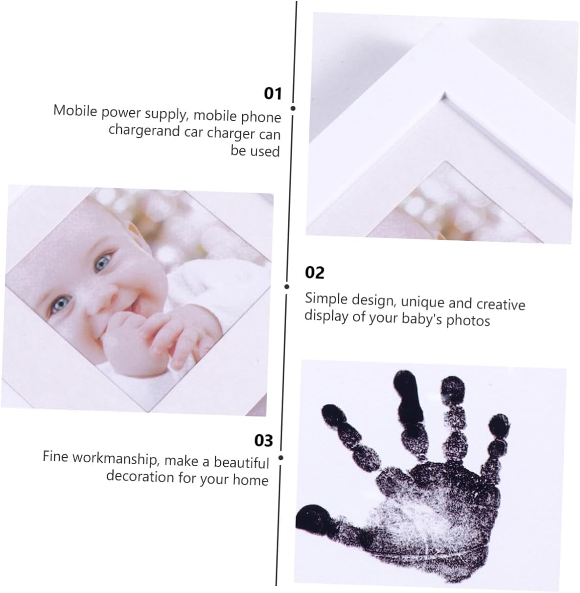 Mikinona Footprint Picture Frame Creative Photo Holder for Newborns, White Pp Plastic Growth Record Display, Nursery Décor Keepsake for Babies