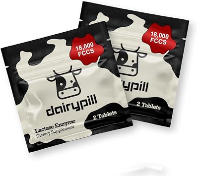 DairyPill Lactase Enzyme 18,000 FCCs per Pill, 4 Count Sample Pack, Solution for Lactose Intolerance, Portable, Easy to Swallow, Preservative and Gluten Free, American Made, Non GMO