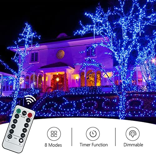 Gritin Fairy Lights String Lights, 15M/49ft 150 LED Christmas Lights Outdoor/Indoor Decorations, 8 Modes Remote Control, USB Plug in Powered Pure Copper String Lights for Xmas, Party - Blue