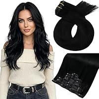 Vista 38 de Moresoo - Extensiones de cabello humano Remy lacio sin costuras con pinzas y trama, de poliuretano, cabeza completa, color castaño claro