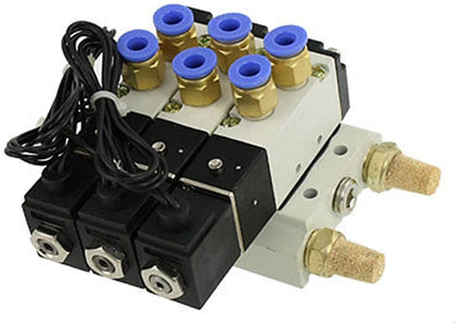 IEUMJNAT DC12V 24V Triple Pneumatic Solenoid Valve 4V110-06 Muffler 4mm 6mm 8mm 10mm 12mm Quick Fitting Base Set AC110v 220v Useful(8mm Fittings,AC110V)