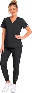 SUNME Scrubs for Women Set, V Neck Top & Jogger Pants with 9 Pockets