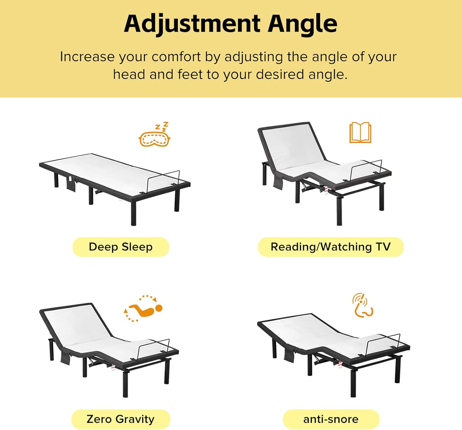 Large Size Bed Frame for Massag Adjustable Base Ergonomic Split Sleep Number Bed 2 USB Ports w/Head and Foot Incline Wireless Remote Control Under-Bed Nightlight
