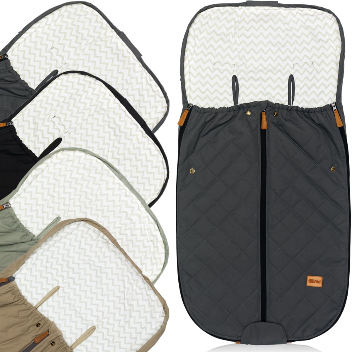 Fillikid Fußsack Light Big Sommerfußsack mit Baumwoll-Jersey universal Buggy Kinderwagen Jogger 100x50cm (Grau)