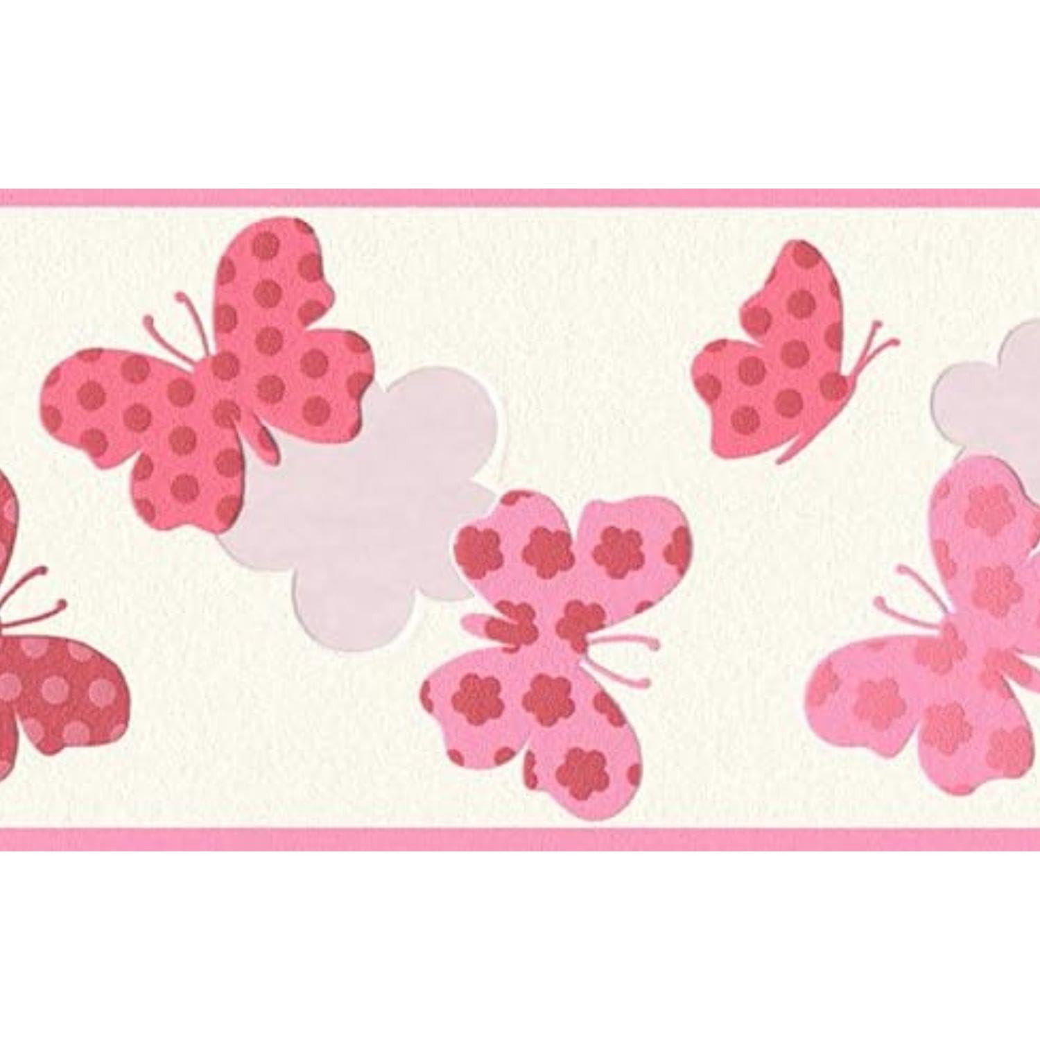 Yöl Red/Pink And Butterflies Border - Washable Wallpaper - Nursery Toy Room - Paste The Paper