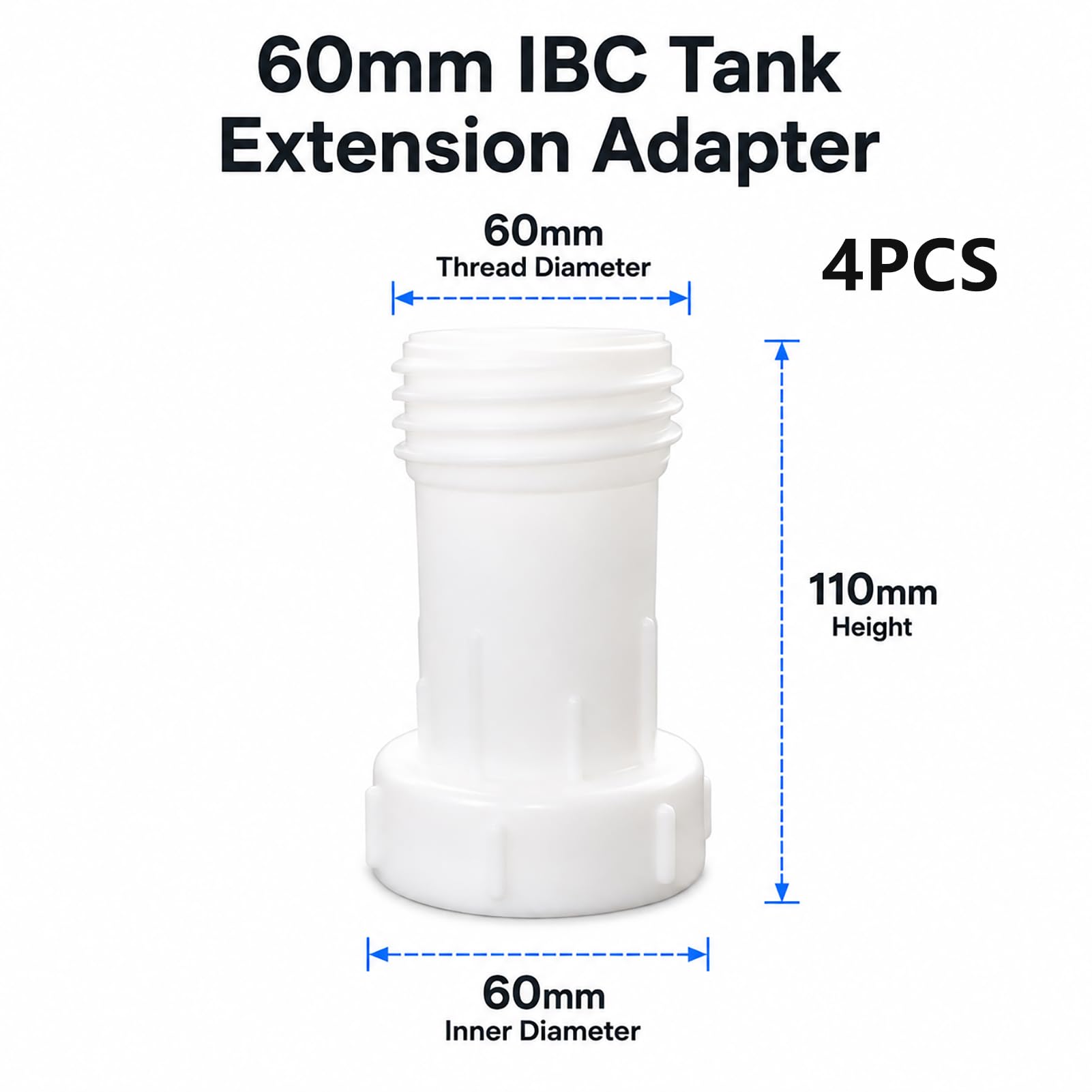 4 accesorios de depósito IBC, extensión de salida para tanque S60 x 6 DN50 de 2 pulgadas, adaptador de rosca gruesa, extensión de grifo para tanque de agua 1000L, contenedor IBC y sistema de riego