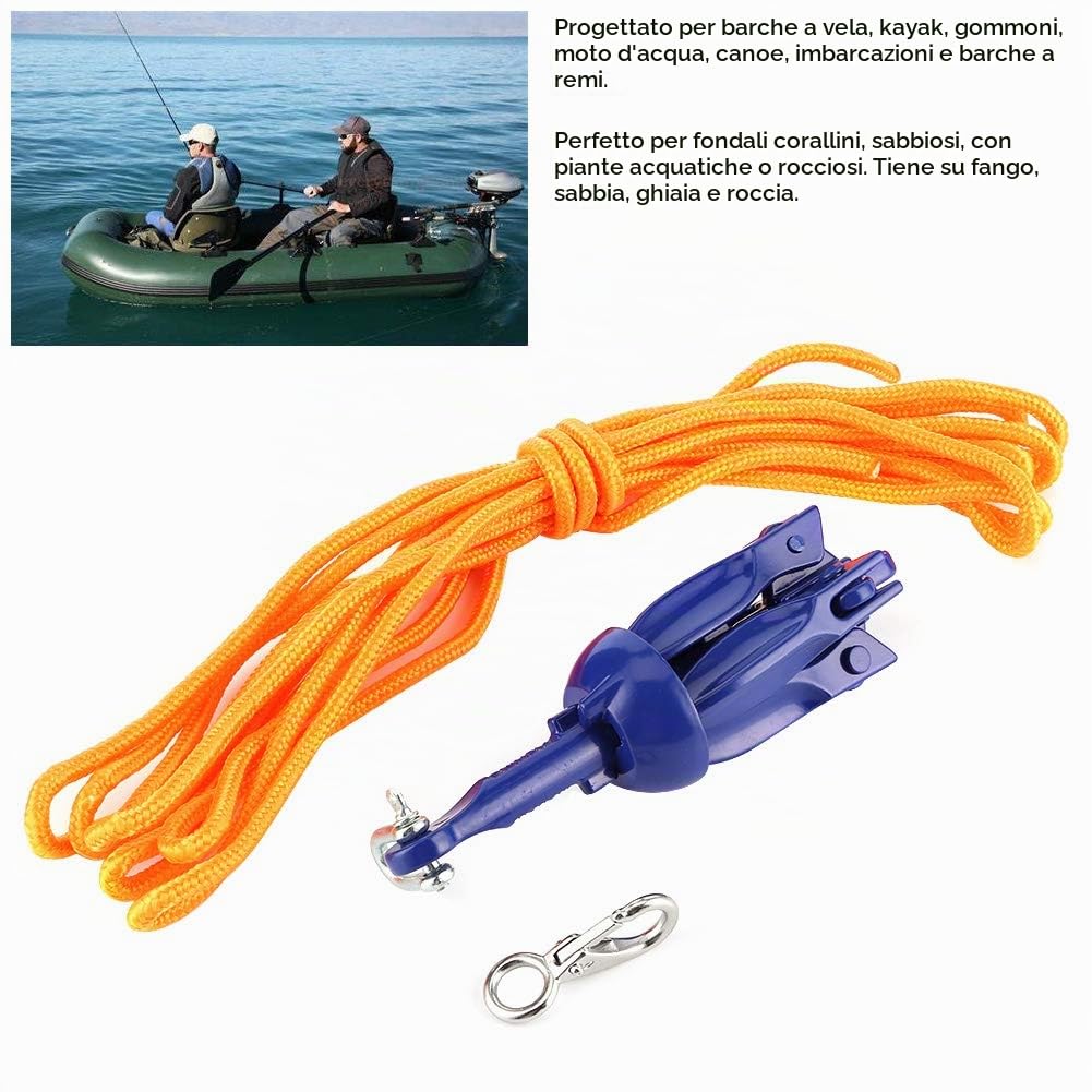 VOBOR Marine Kit di Ancoraggio Pieghevole - Gancio per Corda di Ancoraggio in Lega di Alluminio a 4 Denti per Moto d'Acqua per Barche a Vela, Kayak, Gommoni, Moto d'Acqua, Canoe, Barche a Remi
