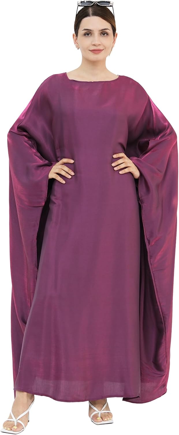 Dubai Bat Sleeve Dress Shiny Robe for Women Muslim 1pc Abaya Eid Prayer Clothes Soft Dubai Travel Party Dress Maxi Abaya