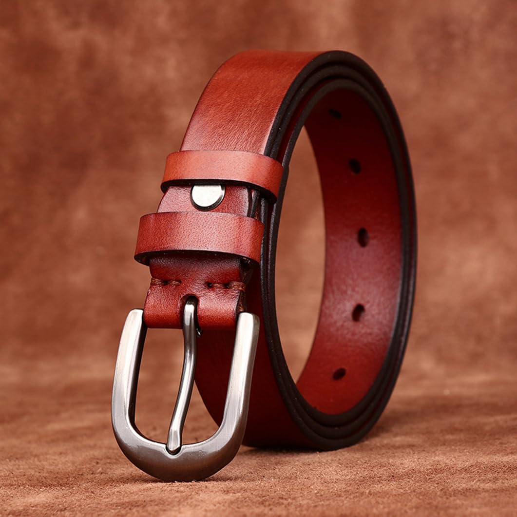 Ceinture en Cuir Pleine Fleur Femme Homme 3,8cm De Large Sangle De Taille Robuste Fabriquée à La Main pour Jeans, Western, Décontractés Et Habillés(115cm/45, Reddish Brown)