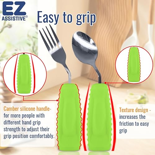Miniatura 4 de Juego de utensilios adaptativos, tenedor y cuchara ergonómico en ángulo para Parkinson, temblores y recuperación de accidentes cerebrovasculares,