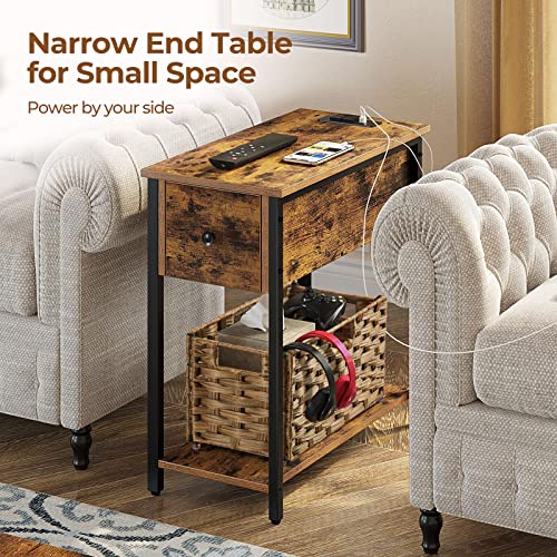 Rolanstar End Table, Sturdy Side Table With Charging Station, 2 Usb Ports, Drawer, Shelf And Large Storage, Narrow Bedside Table For Sofa, Living Room (Rustic Brown) #TOP4