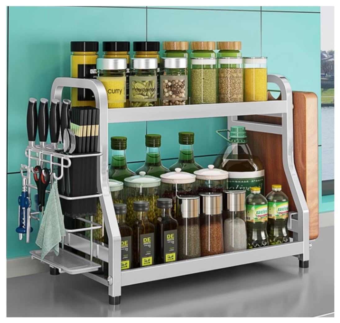 HADECOLL Spice Rack 304 Stainless Steel Spice Rack Organizer Jar Shelf Kitchen For Countertop Kitchen Organiser,2-tier-35cm