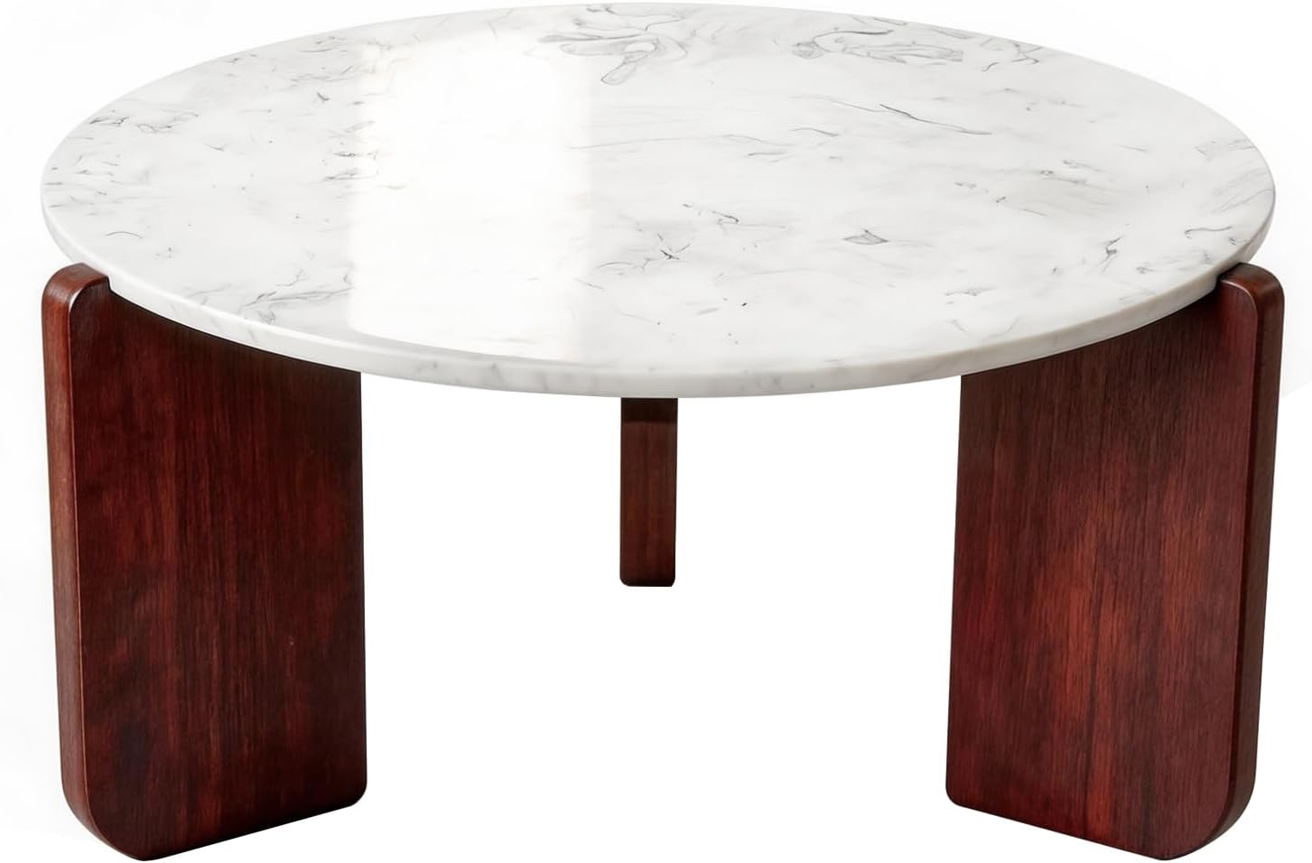 31.5 Inch Real Marble Top Coffee Table for Living Room | Sturdy Coffee Tables with Round Marble Top and Pine Wood Legs, Modern, Luxury and Elegant Coffee Table