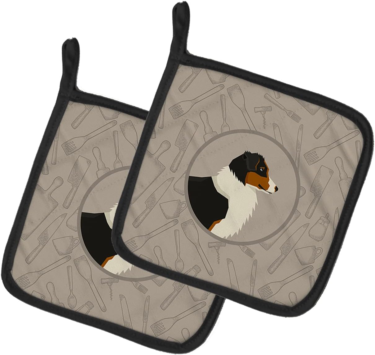 Caroline's Treasures CK2163PTHD Australian Shepherd in The Kitchen Pair of Pot Holders Kitchen Heat Resistant Pot Holders Sets Oven Hot Pads for Cooking Baking BBQ, 7 1/2 x 7 1/2