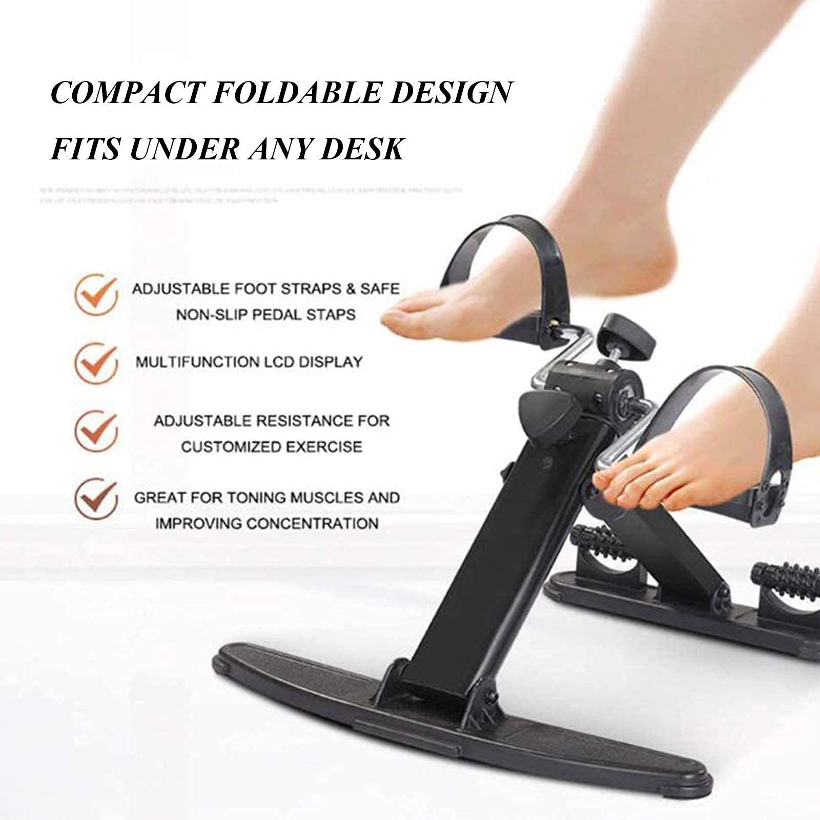 Riabilitazione per Gambe e per Arti Inferiori, Pedale Portatile Multifunzionale, Cyclette per Uso Domestico Regolabile per Gambe Piccole, pedaliera per Ufficio a casa