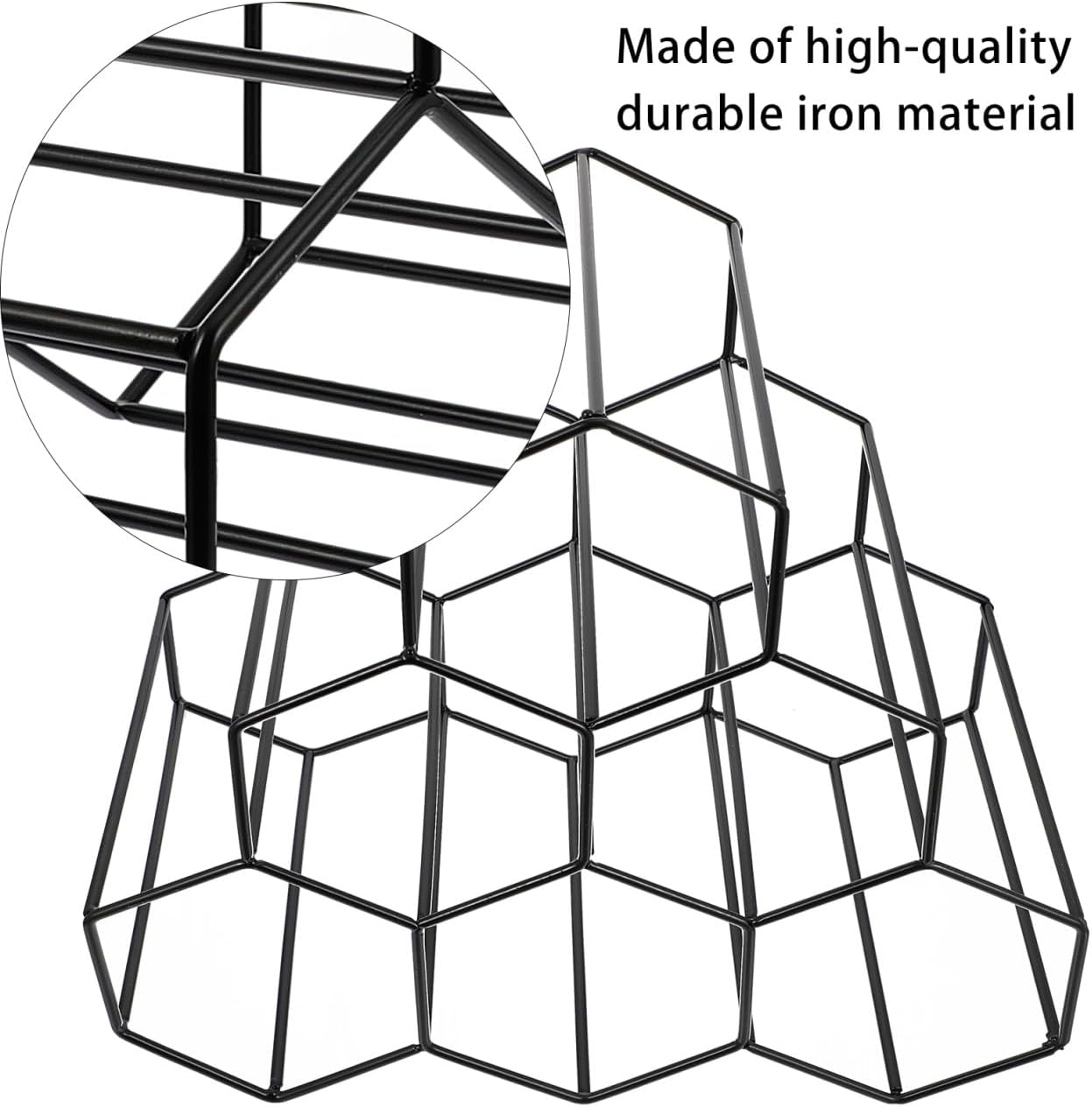 Honeycomb Wine Rack Freestanding Geometric Wine Bottle Holder for Home Kitchen Bar Display Stable Vintage Iron Black Finish