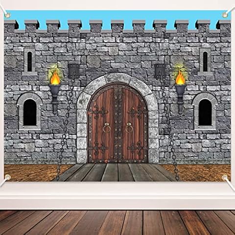 Tranqun Medieval Party Decorations Medieval Castle Backdrop Knight Decorations Castle Wall Backdrop Keepers of The Kingdom Decorations for Medieval Themed Party Supplies(6.5 x 9.2 ft) Cover