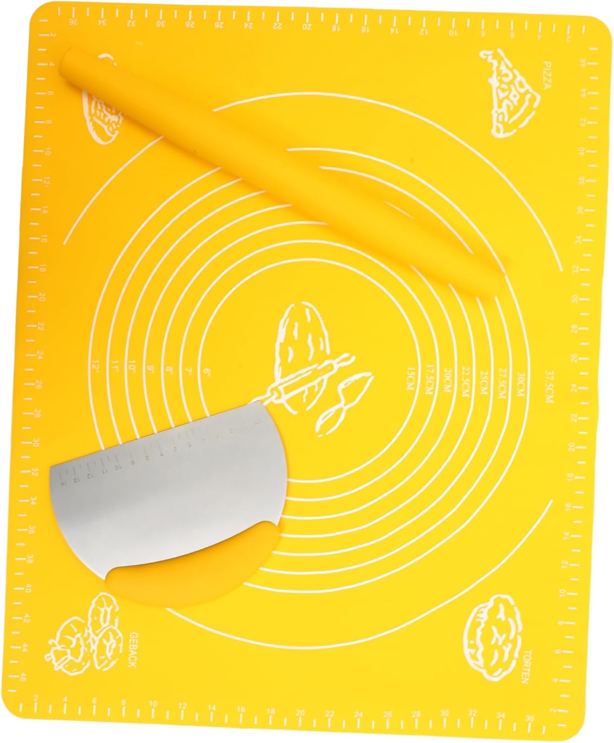 3pcs Multifunctional Silicone Baking Mat with Practical Rolling Pin and Stainless Steel Dough Scraper Non-stick Pastry Board for Baking Dough Cookies and Kitchen Use