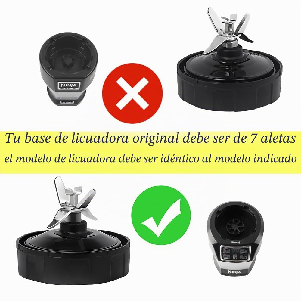 Cuchilla de repuesto para licuadora Ninja 7 aletas para montaje de cuchillas extractoras Ninja Pro, piezas de repuesto para licuadora, accesorios de exprimidor compatibles con Nutri Ninja Auto iQ