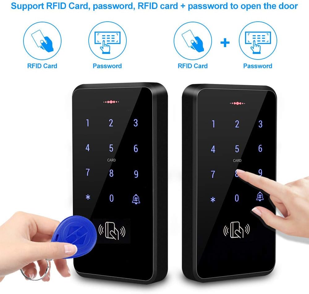 RFID Access Control System Kit Outdoor IP68 Waterproof Access Control Keypad + NC Fail Safe Electric Strike Locks + DC12V Power Supply + 10pcs 125KHz EM4100 Keyfobs Cards