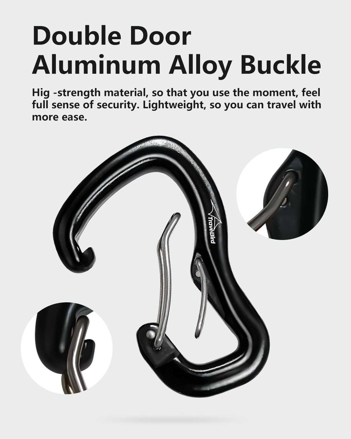 Lot de 2 mousquetons robustes 8 KN (800 kg), en aluminium ultra léger avec double porte en forme d'anneau en D, pour hamac, camping, randonnée, sac à dos, laisse de chien, porte-clés