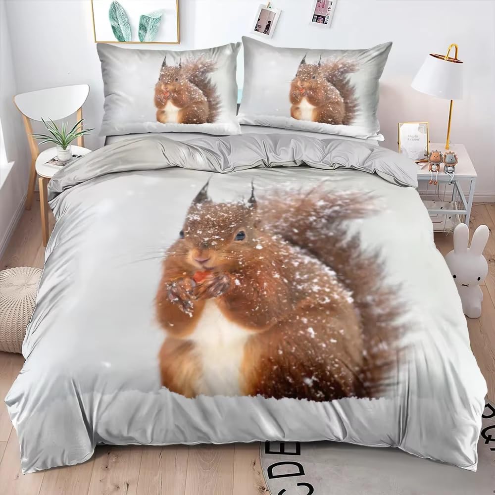 NDXRWDZR Double Duvet Cover Set Squirrel Duvet Cover with Zipper Closure Bedding for Aldults Kids Soft Hypoallergenic Microfiber Quilt Cover 200x200 cm + 2 Pillowcases 50x75 cm