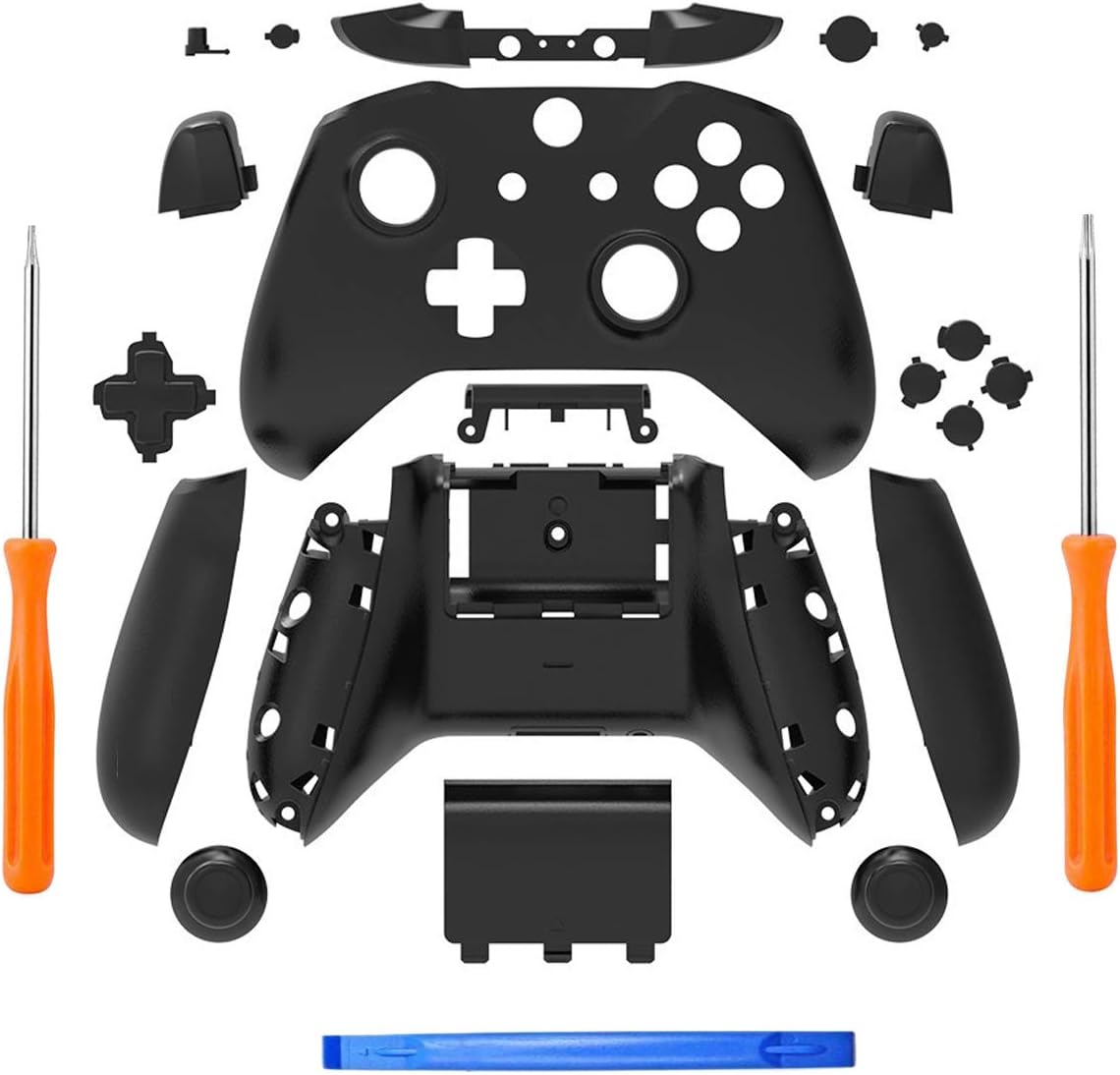 SN-RIGGOR Replacement Housing Full Shell Set Full Buttons Set Faceplates ABXY Buttons RB LB Bumpers for Xbox One S Slim Controller (3.5 mm Headphone Jack) S Controller Repair Parts (Black)