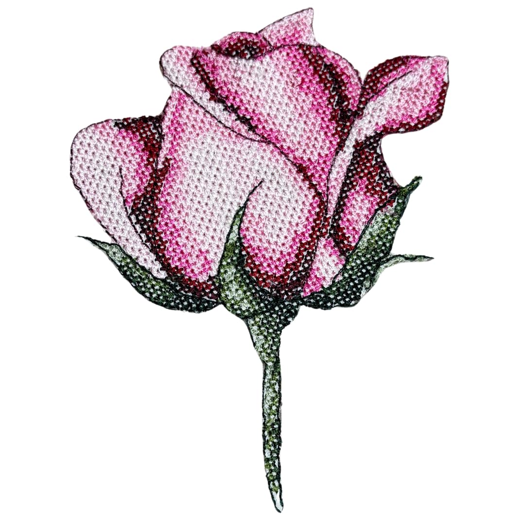 GARAAN - Machine Embroidered Applique, Patch, Sew on Patches, DIY Projects, Cross Stitch Rose Pink 2 (Pack of 4)