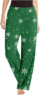 Mujer Otoño e Invierno Franela Navidad Impreso Pierna Recta Casa Casual Ropa de Dormir Pantalones de Balonmano Mujer, verde, XS