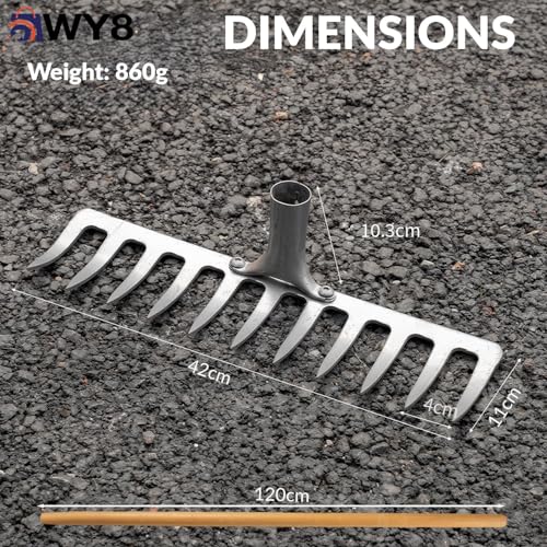 WY8 11 Teeth Garden Rake with 120cm Wooden Handle - Image 3