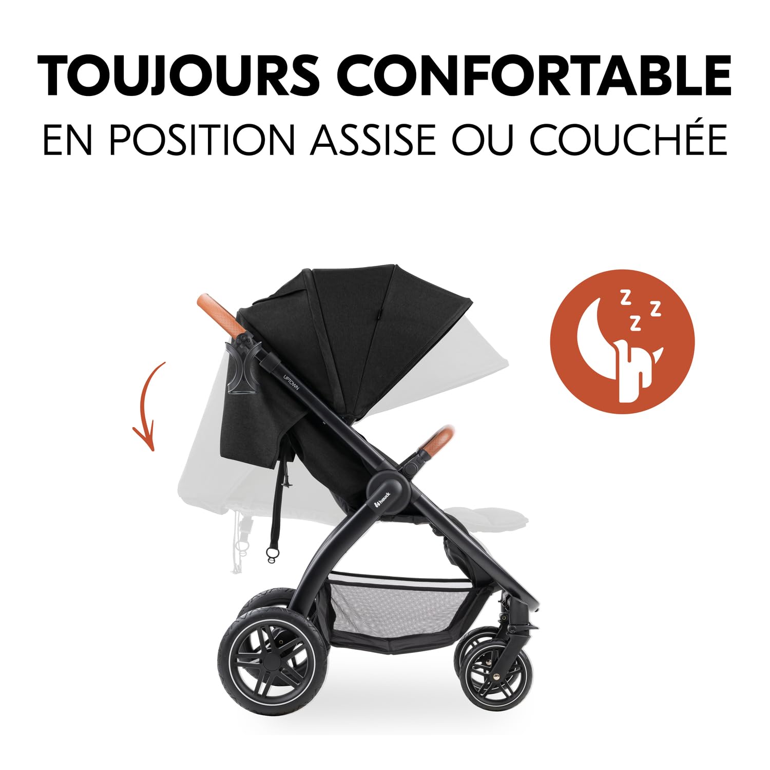 hauck Uptown Poussette Compacte Noir Chiné – dès la Naissance avec Dossier Inclinable, Siège Large jusqu’à 22 kg, Roues Caoutchouc, Suspension, UV 50+, Pliable, Hauteur Réglable, Grand Panier