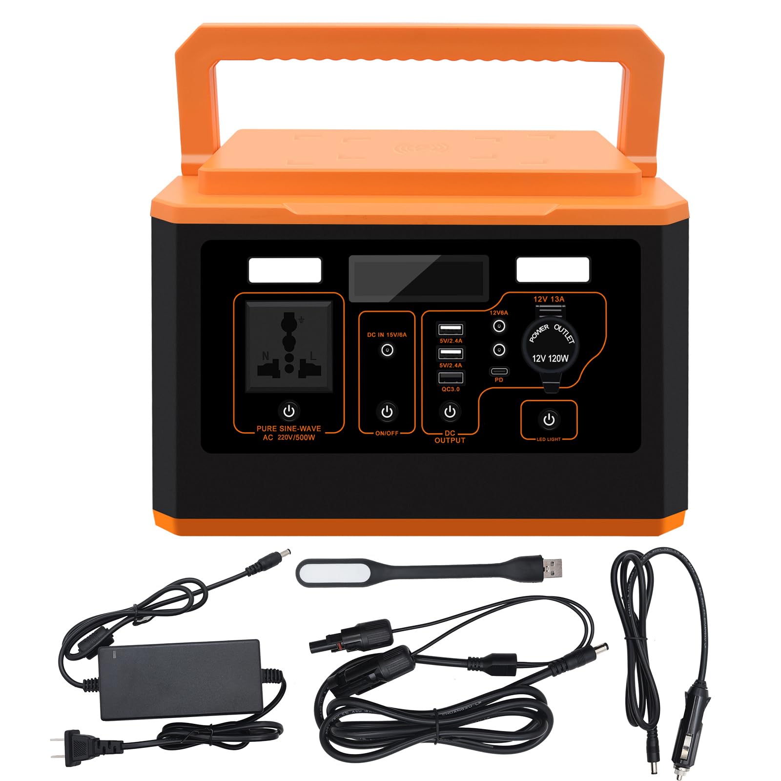 Tragbare 500W Solar Generatoren Solargenerator 220V/500W AC, USB, PD Ausgang Notstromaggregat für Home Outdoor Camping Wohnmobil Reisen（EU-Typ-C-Stecker）