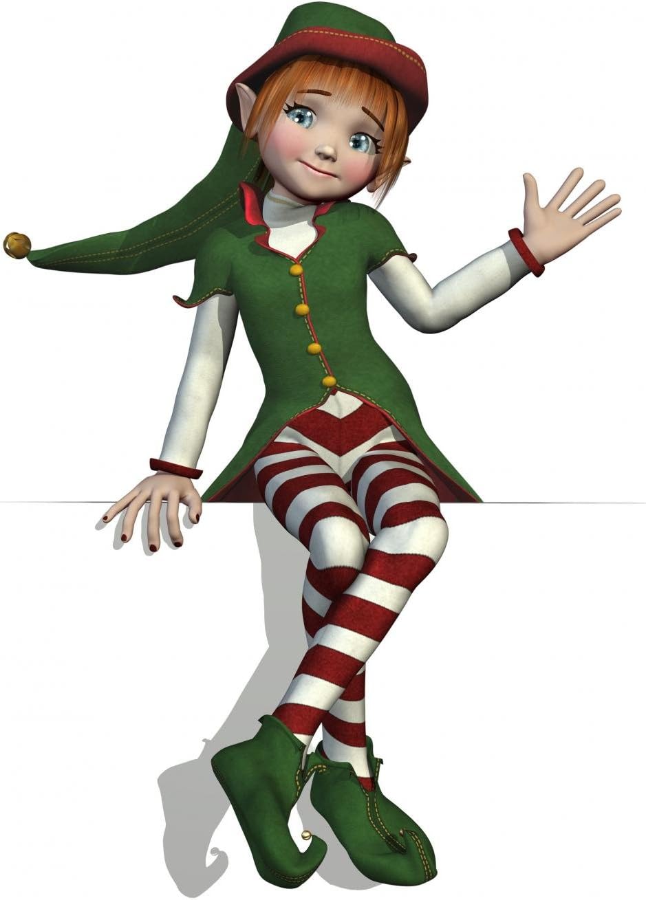 Wallmonkeys of a Cute Christmas Elf Sitting on an Edge Wall Decal Peel and Stick Graphic WM27128 (18 in H x 14 in W)