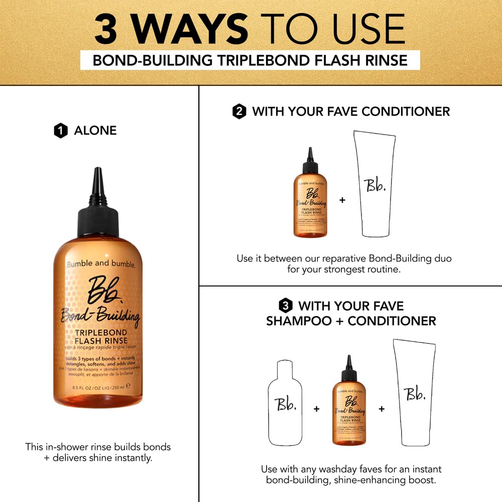 Bumble and bumble. Bond-Building Hair Repair Shampoo, Conditioner + TripleBond Flash Rinse Set | For Damaged Hair | Anti Frizz + Adds Shine | Curly, Wavy, Straight