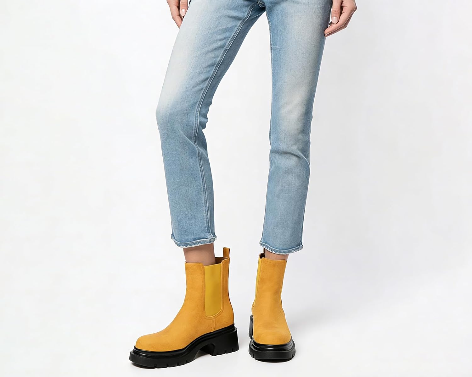 FEMSTEP Women's Chelsea Boots, Slip On Chunky Heel Womens Booties Platform Ankle Boots Round Toe Elastic Ankle Boot for Casual Office Outdoor Shoes - Image 2