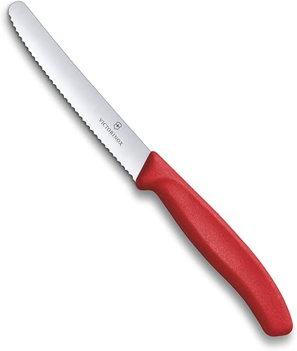 Victorinox Swiss Classic - Cuchillo de carne dentada de 45 pulgadas con mango rojo