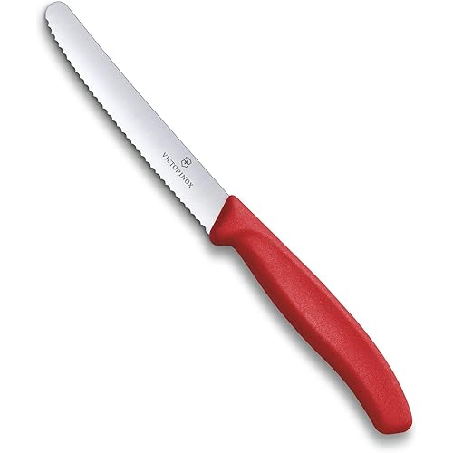 Victorinox 6.7831 Swiss Classic Tomato and Table Knife Ideal for Cutting Fruits and Vegetables with Soft Skin Serrated Blade in Red, 4.3 inches