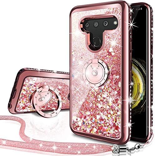 Silverback Compatible for LG V50 ThinQ Case, LG V50 Case, Moving Liquid Holographic Sparkle Glitter Case with Kickstand, Bling Diamond Ring Stand Slim Protective Case for LG V50 ThinQ -Rose Gold W