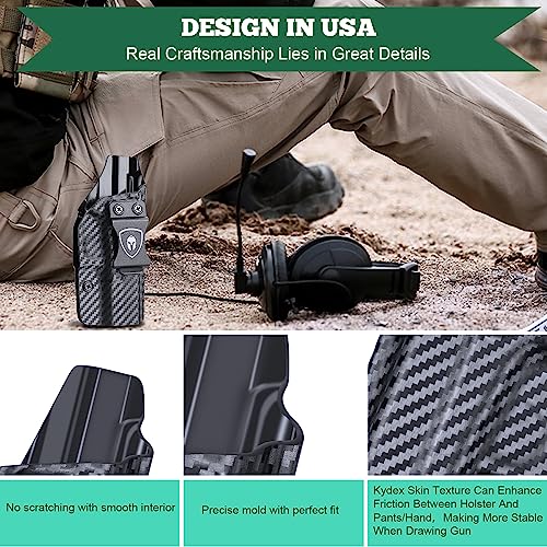 Glock 19 Holster Iwb Carbon Fiber Kydex Holster Fit: Glock 17 19 19X 44 45 Gen 3 4 5 & Glock 23 32 Gen 3 4 Pistol, Inside Waistband Concealed Carry G17 G19 G19X G23 G32 G44 G45, Adj. Cant & Retention #TOP4