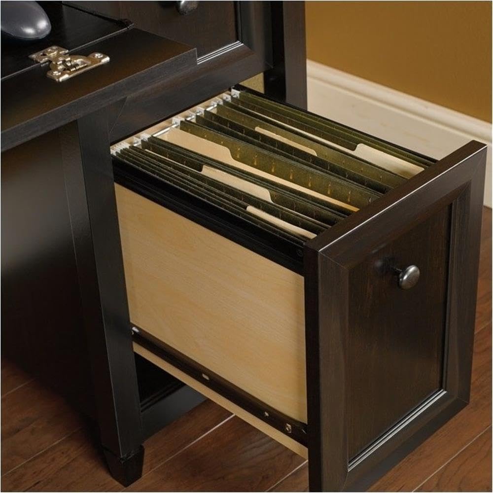 BOWERY HILL Computer Desk, 59" W x 29" H, Engineered Wood, Estate Black Finish, 2 Drawers with Storage, Slide-Out Keyboard Shelf, File Drawer, Solid Wood Accents, Home Office Desk for Work or Study