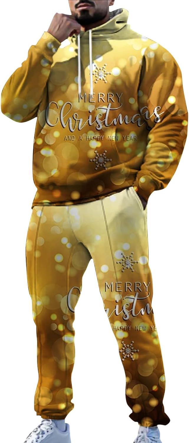 Christmas Sweatsuit Men 2 Piece Hoodie and Joggers Set Casual Athletic Tracksuit Holiday Matching Outfits for Winter
