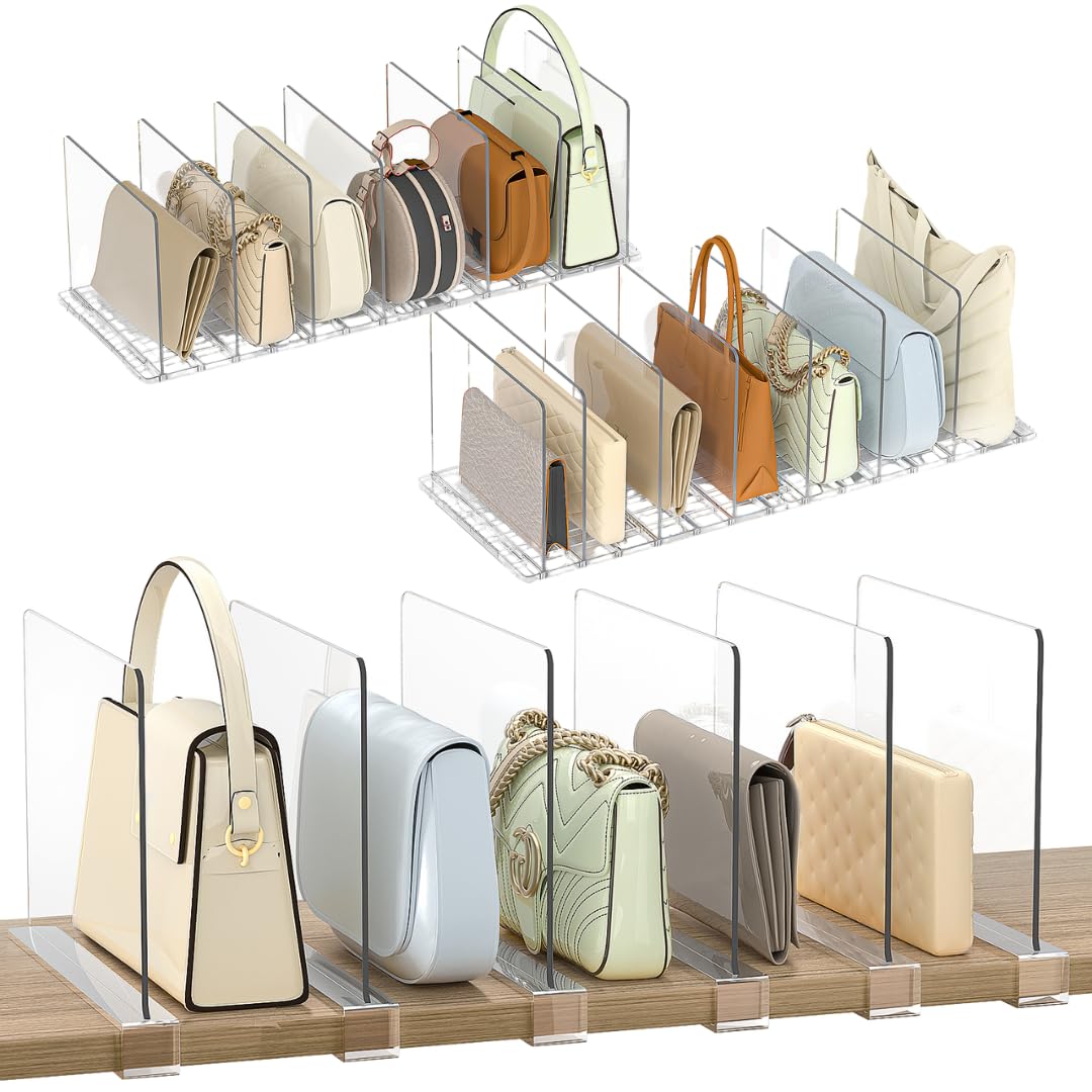 Purse Organizer for Closet 4-pack Shelf Dividers 8-pack for Clothes Organzation Total (22 Dividers & 4 Bases)
