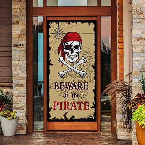 Tatuo Beware of Pirates Door Banner Pirate Party Decoration Pirate Backdrop Halloween Birthday Party Photo Booth Props Pirate Theme Party Supplies