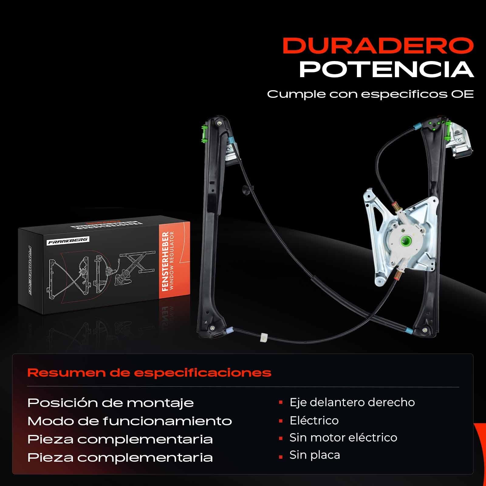Frankberg Elevalunas Mecanismo elevalunas Eléctrico sin Motor Delantero derecho Sin placa 4/5-Puerta Compatible con A4 8D2 A4 Avant 8D5 B5 Replace# 8D0837462