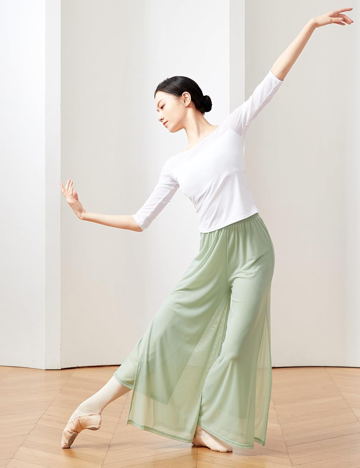 Daydance Women Palazzo Pants Loose 2 Layers Side Slit Loungewear for Dance, Ballet, Yoga - Image 3