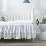 JSD White Crib Bed Skirt Dust Ruffle Double Layer Microfiber Nursery Crib Toddler Bedding Skirt for Baby Boys Girls 14" Deep Drop